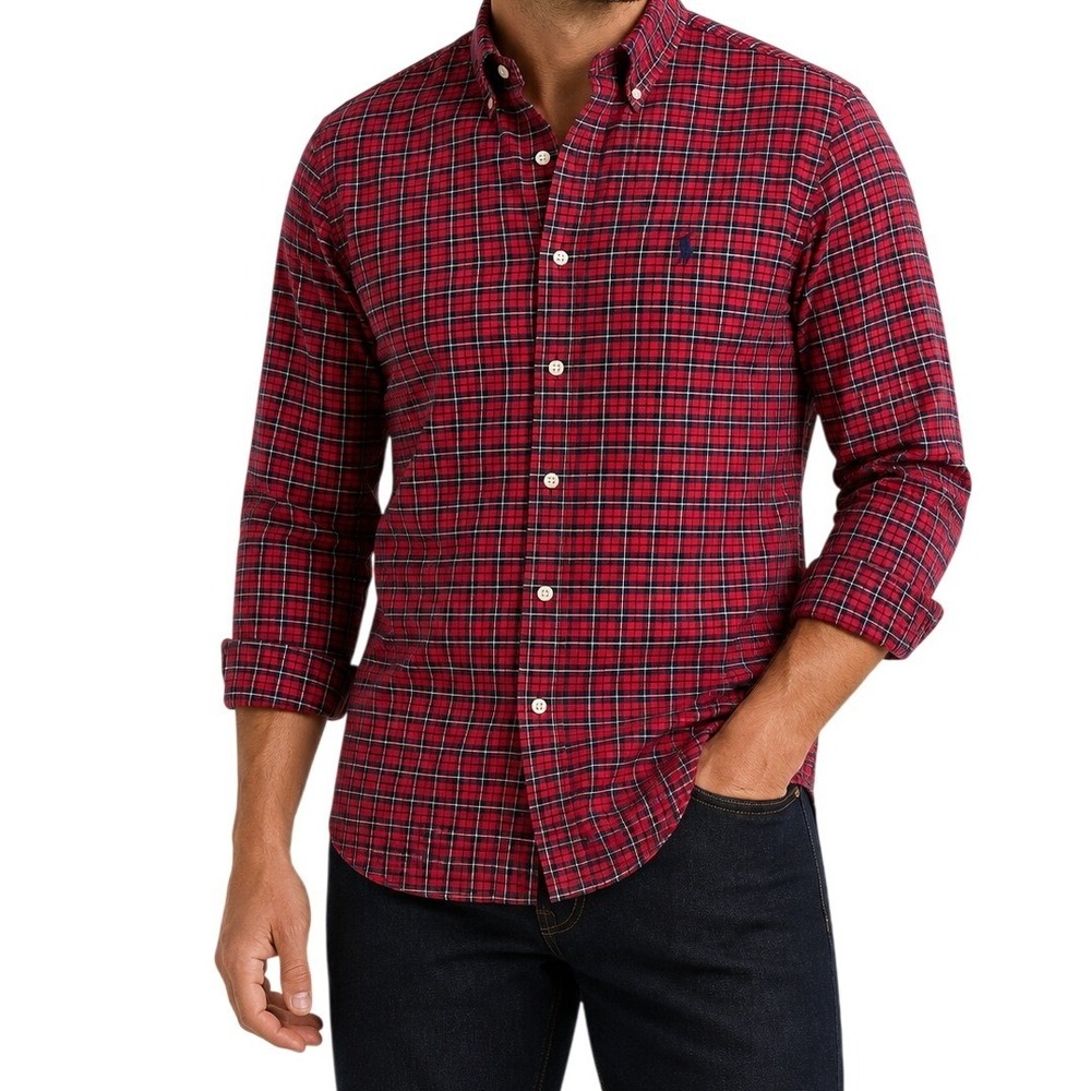 Polo Ralph Lauren Red‎ Black Long Sleeve Plaid Button Down Shirt Men's Large